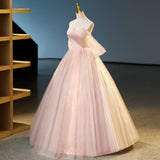 Niulatu pink sweetheart neckline tulle sequin long prom dress, pink evening dress HZ1108