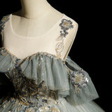 Niulatu A-line tulle sequined long ball dress, green evening dress HZ1108