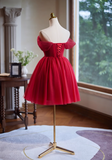 Niulatu A-line tulle short prom dress, red bridesmaid dress HZ1108
