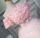 Niulatu A-line off-the-shoulder tulle short prom dress, pink bridesmaid dress HZ1108