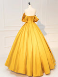 Niulatu Off Shoulder Satin Yellow Long Prom Dress, Yellow Long Formal Dress HZ1108