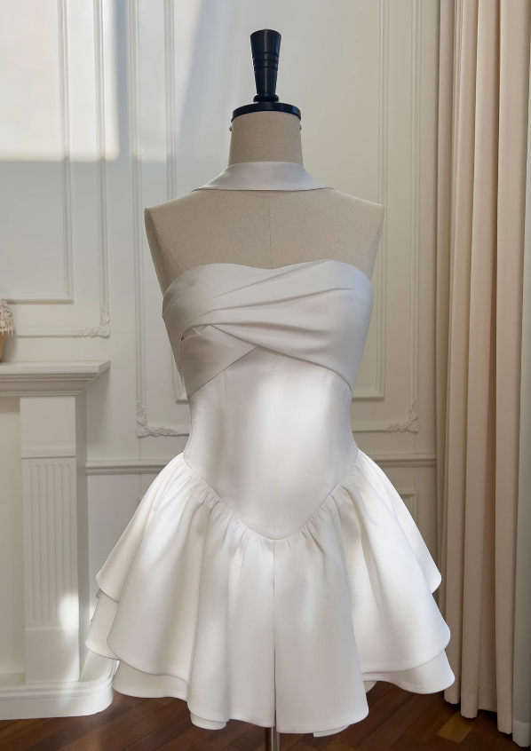 Niulatu White Strapless Short Prom Dress for Party&Birthday??Elegant Evening Dress HZ1026