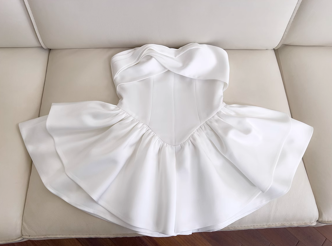 Niulatu White Strapless Short Prom Dress for Party&Birthday??Elegant Evening Dress HZ1026