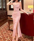 Niulatu lam¨¦ pink shimmery side slit dress birthday dress HZ1108
