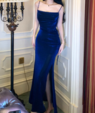 Niulatu silk slim suspender dress, blue party dress HZ1108