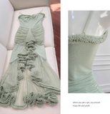 Niulatu green suspender long dress HZ1108