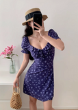 Niulatu floral square neck puff sleeve A-line short dress HZ1108