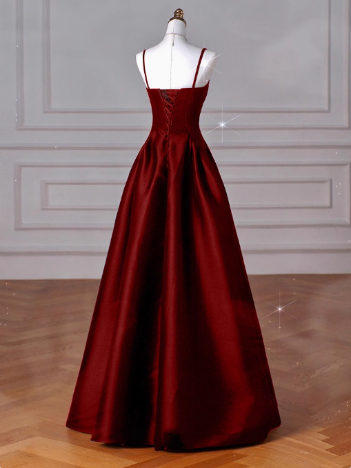 Niulatu Sweetheart ??Prom Dress for Birthday&Graduation-Burgundy Satin Long Formal Evening Dress HZ1026
