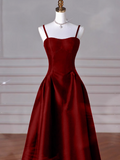 Niulatu Sweetheart ??Prom Dress for Birthday&Graduation-Burgundy Satin Long Formal Evening Dress HZ1026