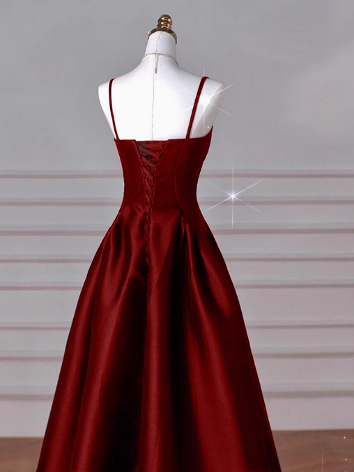 Niulatu Sweetheart ??Prom Dress for Birthday&Graduation-Burgundy Satin Long Formal Evening Dress HZ1026