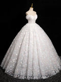 Niulatu Sweetheart Neck Tulle Lace White Long Prom Dress, White Lace Formal Dress HZ1108