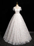 Niulatu Sweetheart Neck Tulle Lace White Long Prom Dress, White Lace Formal Dress HZ1108