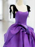 Niulatu Sweetheart Neck Satin Purple Long Prom Dress, Purple Long Formal Dress HZ1108