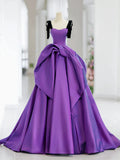 Niulatu Sweetheart Neck Satin Purple Long Prom Dress, Purple Long Formal Dress HZ1108