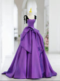 Niulatu Sweetheart Neck Satin Purple Long Prom Dress, Purple Long Formal Dress HZ1108