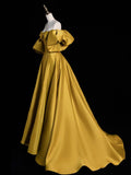 Niulatu Sweetheart Neck Satin Gold Long Prom Dress, Gold Long Formal Dress HZ1108
