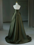 Niulatu V Neck Satin Green Long Prom Dress, Green Long Formal Dress HZ1026