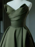 Niulatu V Neck Satin Green Long Prom Dress, Green Long Formal Dress HZ1026