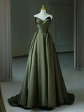 Niulatu V Neck Satin Green Long Prom Dress, Green Long Formal Dress HZ1026