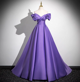 Niulatu A-line V-neck satin long prom dress, purple formal dress HZ1108