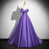 Niulatu A-line V-neck satin long prom dress, purple formal dress HZ1108