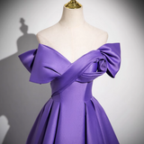 Niulatu A-line V-neck satin long prom dress, purple formal dress HZ1108