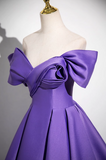 Niulatu A-line V-neck satin long prom dress, purple formal dress HZ1108