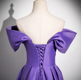 Niulatu A-line V-neck satin long prom dress, purple formal dress HZ1108