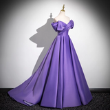 Niulatu A-line V-neck satin long prom dress, purple formal dress HZ1108