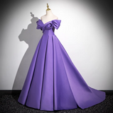 Niulatu A-line V-neck satin long prom dress, purple formal dress HZ1108