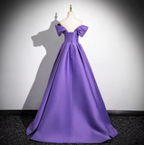 Niulatu A-line V-neck satin long prom dress, purple formal dress HZ1108