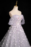 Niulatu A-line sweetheart neck tulle sequin long prom dress, purple formal long dress HZ1108