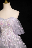 Niulatu A-line sweetheart neck tulle sequin long prom dress, purple formal long dress HZ1108