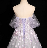Niulatu A-line sweetheart neck tulle sequin long prom dress, purple formal long dress HZ1108