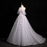 Niulatu A-line sweetheart neck tulle sequin long prom dress, purple formal long dress HZ1108