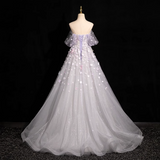 Niulatu A-line sweetheart neck tulle sequin long prom dress, purple formal long dress HZ1108