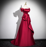 Niulatu A-line off-the-shoulder satin long prom dress, burgundy formal long dress HZ1108