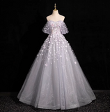 Niulatu A-line sweetheart neck tulle sequin long prom dress, purple formal long dress HZ1108