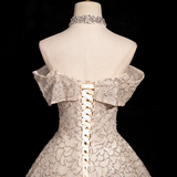 Niulatu A-line V-neck mesh sequin long prom dress, champagne formal long dress HZ1108