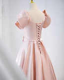 Niulatu A-line V-neck satin long prom dress, pink formal long dress HZ1108