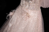 Niulatu A-line off-shoulder sequined tulle long prom dress, pink formal long dress HZ1108