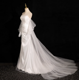 Niulatu Mermaid strapless satin tulle long prom dress, white formal long dress HZ1108