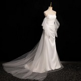 Niulatu Mermaid strapless satin tulle long prom dress, white formal long dress HZ1108