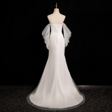 Niulatu Mermaid strapless satin tulle long prom dress, white formal long dress HZ1108