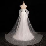 Niulatu Mermaid strapless satin tulle long prom dress, white formal long dress HZ1108