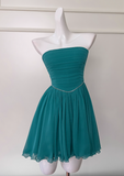 Niulatu blue A-line strapless chiffon short prom dress, lake blue homecoming dress HZ1108