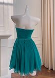Niulatu blue A-line strapless chiffon short prom dress, lake blue homecoming dress HZ1108
