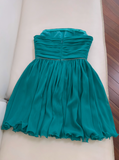 Niulatu blue A-line strapless chiffon short prom dress, lake blue homecoming dress HZ1108