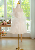 Niulatu A-line off-the-shoulder tulle lace short prom dress, white homecoming dress HZ1108