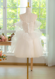 Niulatu A-line off-the-shoulder tulle lace short prom dress, white homecoming dress HZ1108
